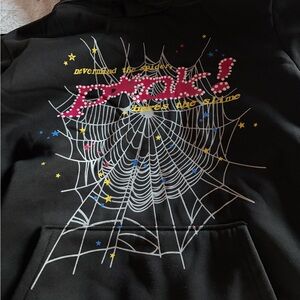 SHEIN Black Graphic Hoodie with Web Design- spider,